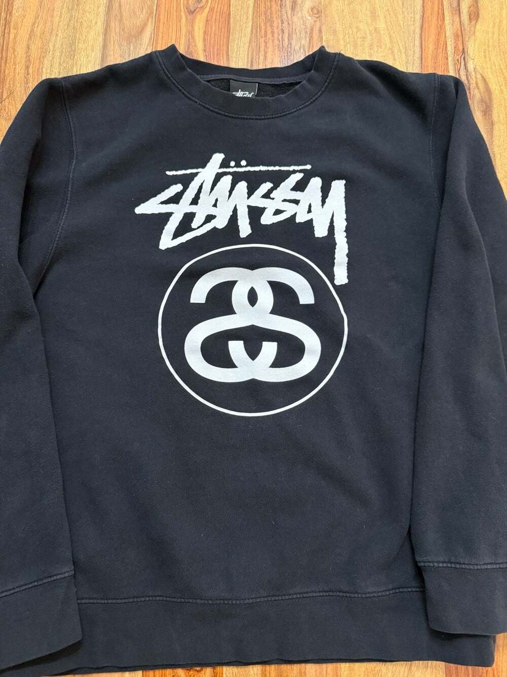 Vintage Stüssy Big Logo Crewneck Sweatshirt Black Made in USA